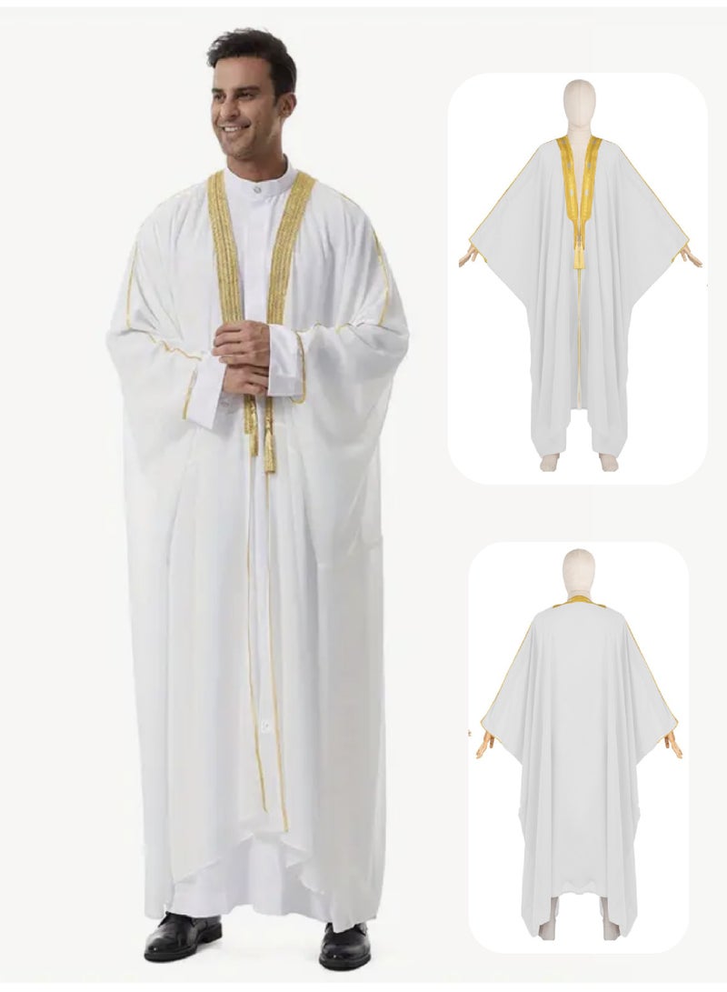 الهديل قفطان عربية للرجال - جلبة بيضاء تقليدية، خفيفة وأنيقة، مناسبة لرمضان وعيد الفطر والملابس الإسلامية للصلاة - Image 1